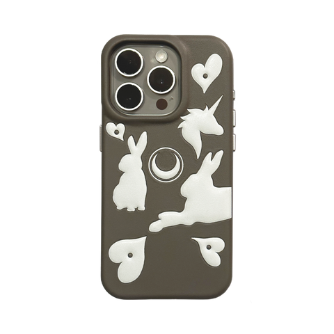 BUNICORN EMBOSSED GREY NO.002 LEATHER IPHONE 15 PRO CASE