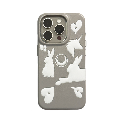 BUNICORN EMBOSSED GREY NO.001 LEATHER IPHONE 15 PRO CASE
