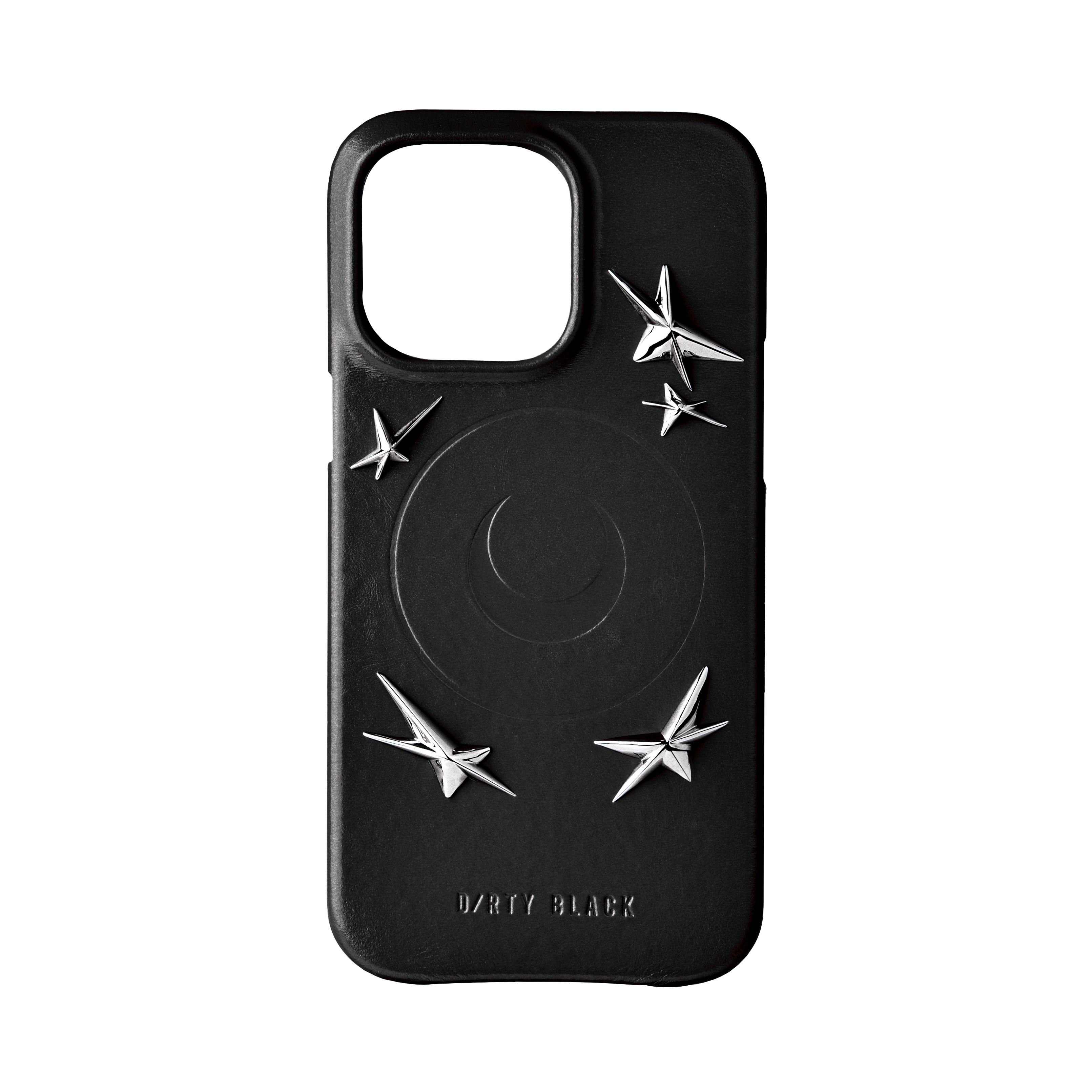 STAR STUDS BLACK LEATHER IPHONE 14 PRO CASE