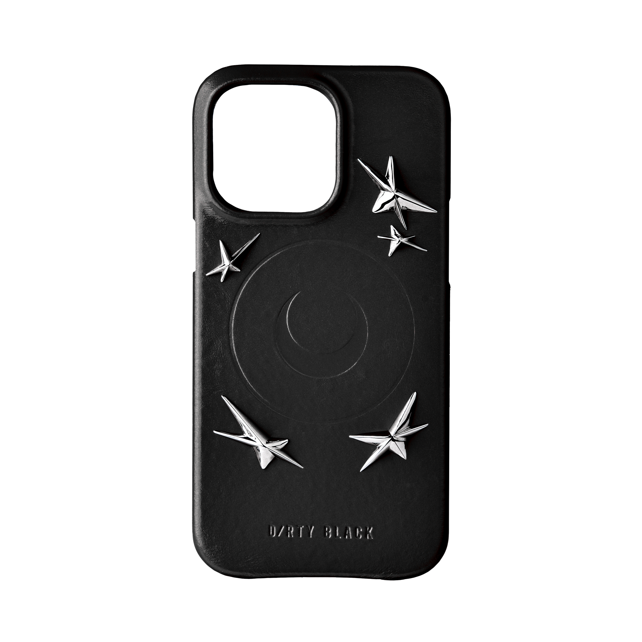 STAR STUDS BLACK LEATHER IPHONE 14 PRO CASE
