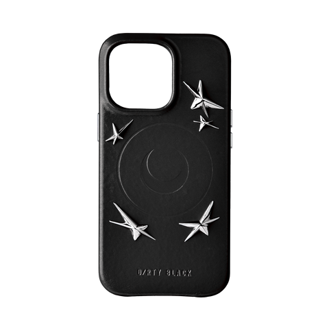 STAR STUDS BLACK LEATHER IPHONE CASE