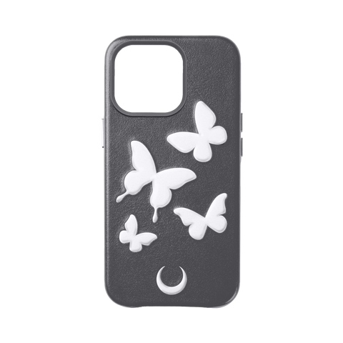 BUTTERFLY EMBOSSED GREY NO.001 LEATHER IPHONE CASE