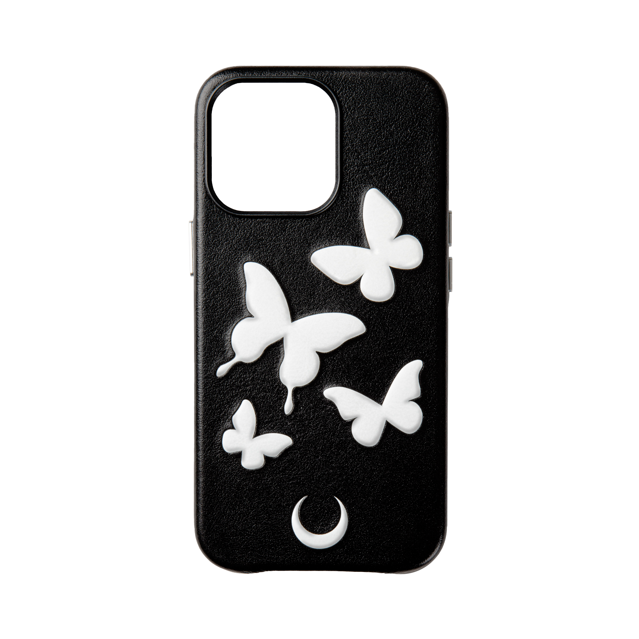 BUTTERFLY EMBOSSED BLACK LEATHER IPHONE CASE