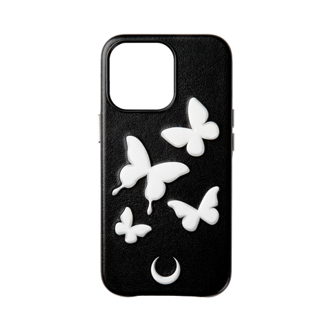 BUTTERFLY EMBOSSED BLACK LEATHER IPHONE CASE