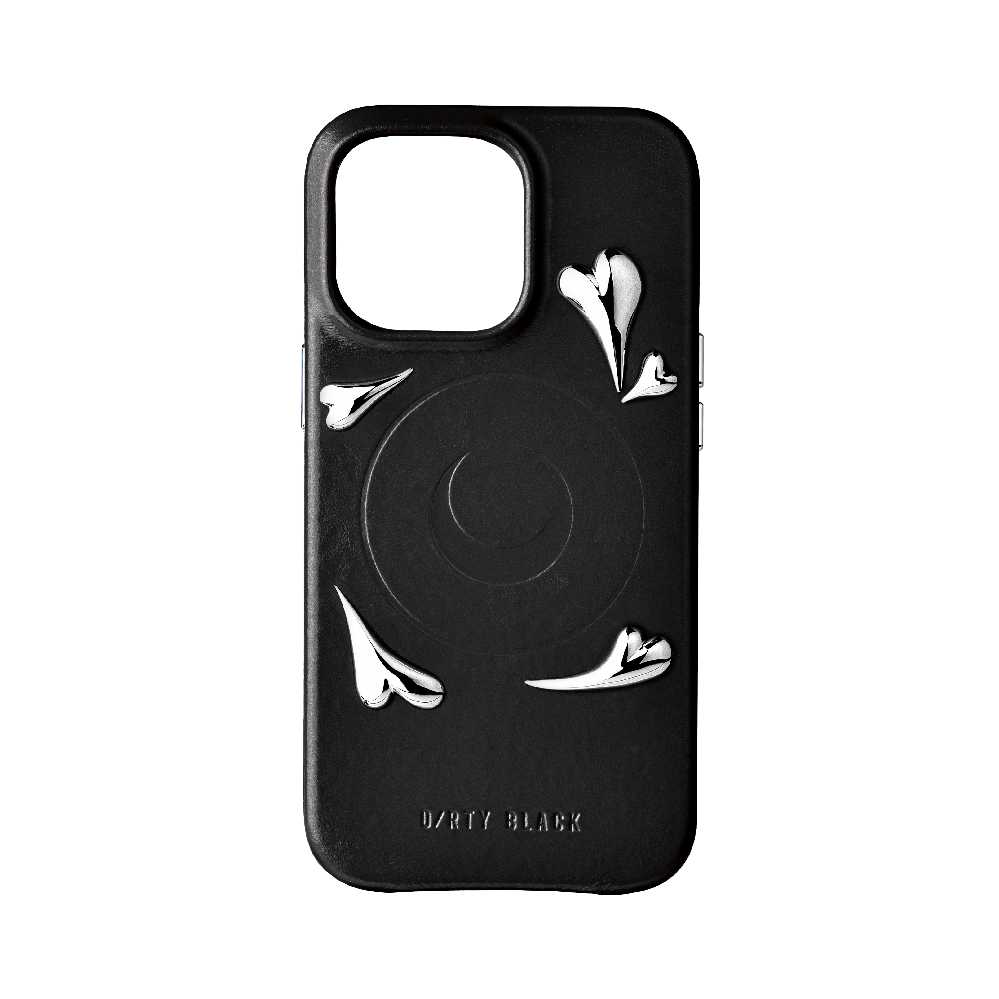 HEART STUDS BLACK LEATHER IPHONE CASE