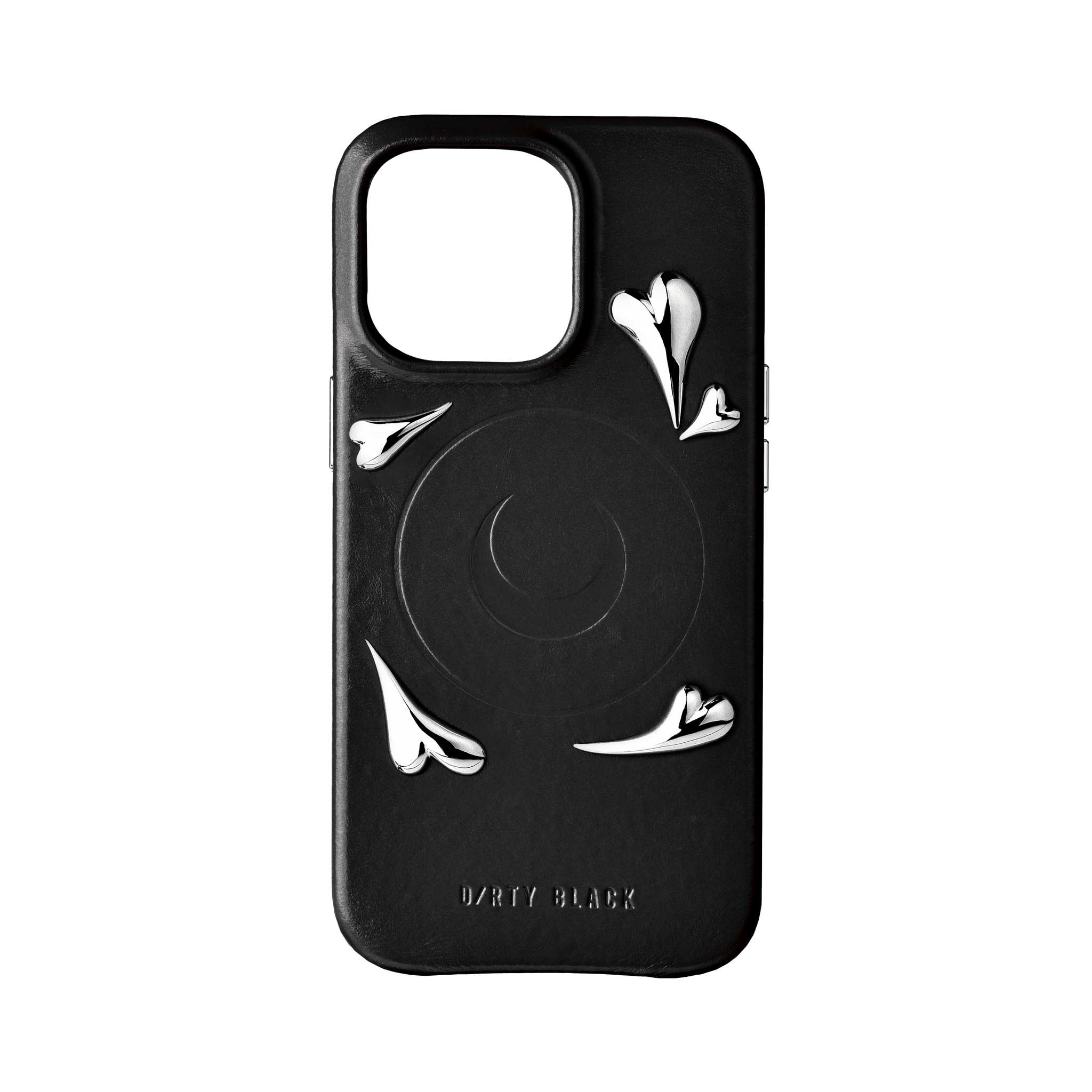 HEART STUDS BLACK LEATHER IPHONE CASE