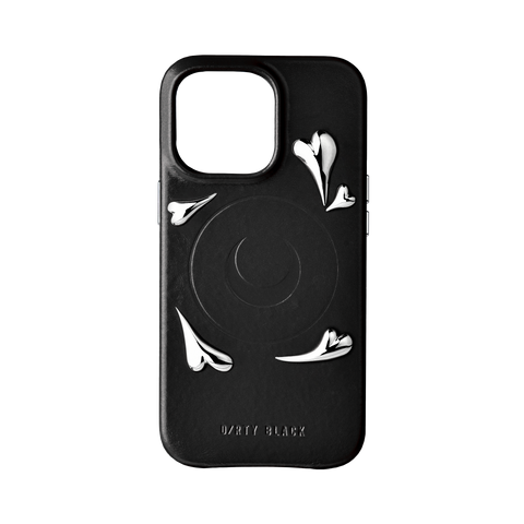 HEART STUDS BLACK LEATHER IPHONE CASE