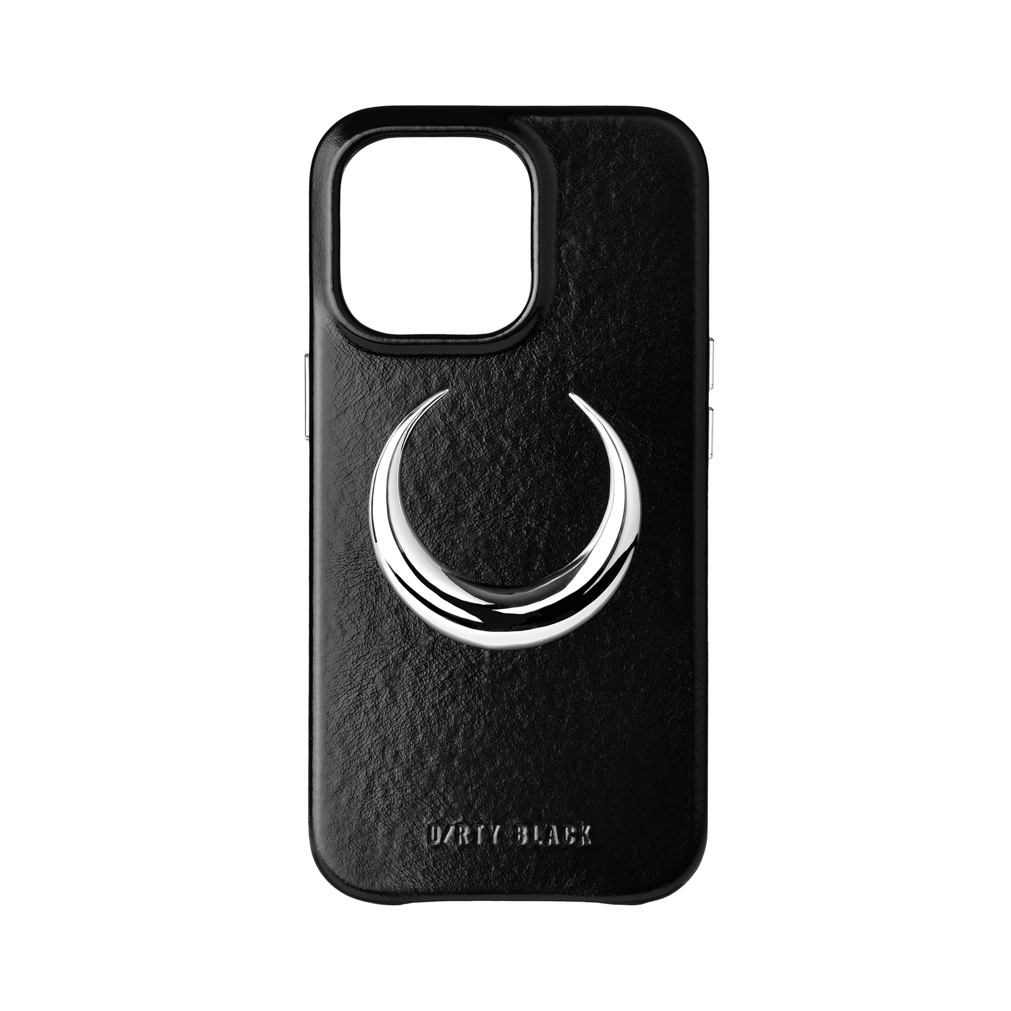 不鏽鋼月亮裝飾黑色 牛皮 iphone 保護殼