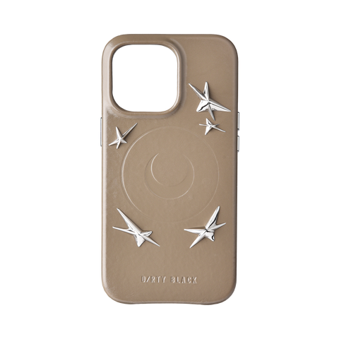 STAR STUDS BROWN LEATHER IPHONE CASE