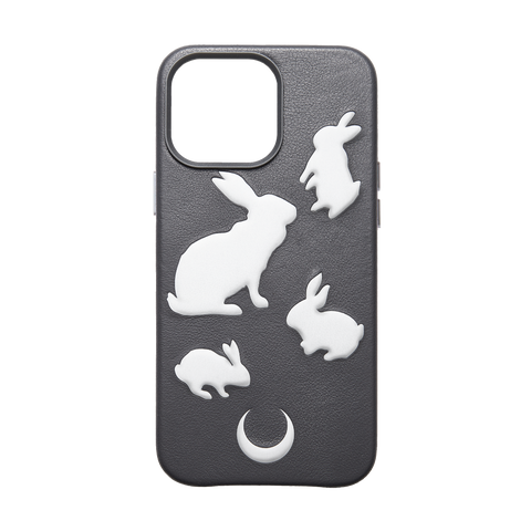 RABBIT EMBOSSED GREY NO.001 LEATHER IPHONE CASE