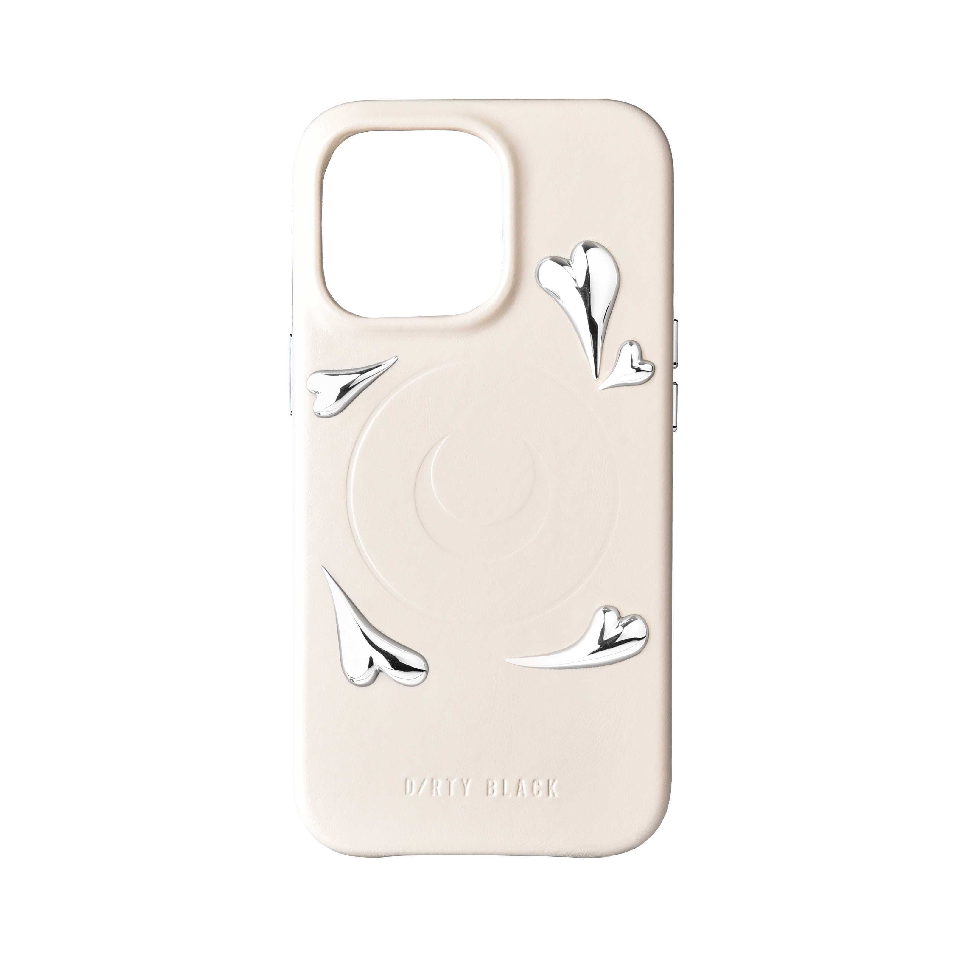 HEART STUDS IVORY LEATHER IPHONE CASE