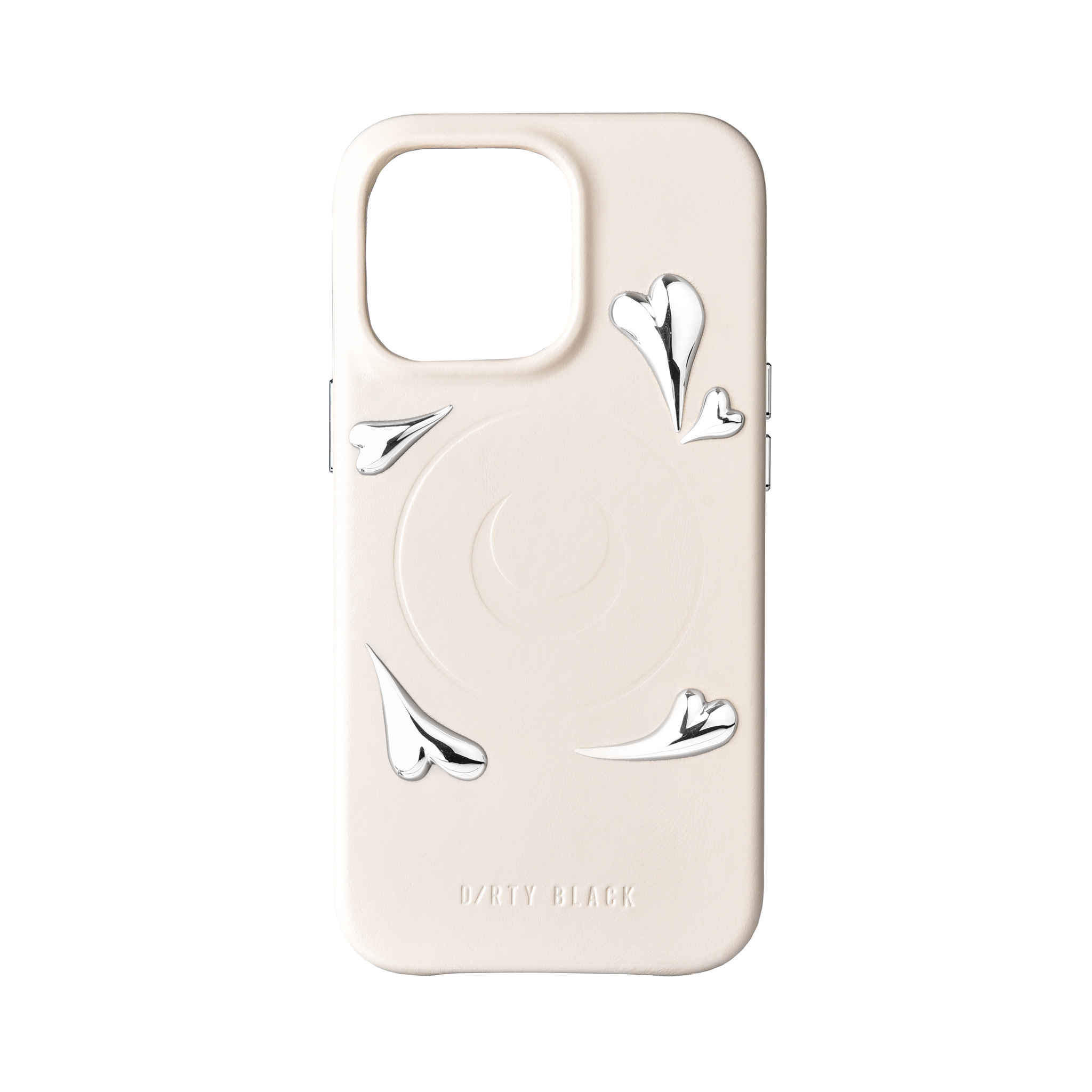 HEART STUDS IVORY LEATHER IPHONE CASE