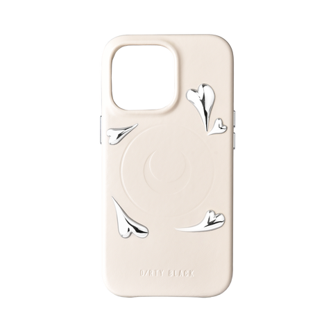 HEART STUDS IVORY LEATHER IPHONE CASE