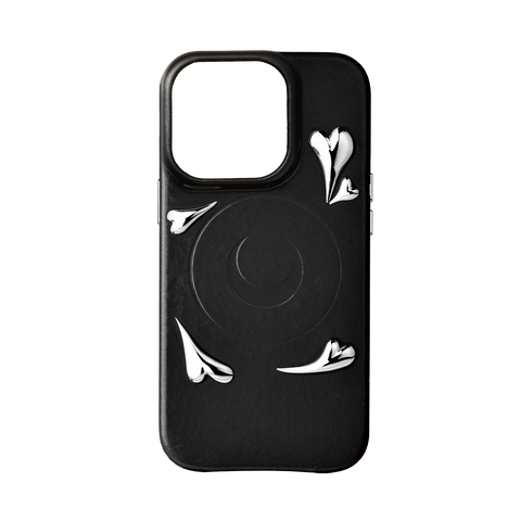 HEART STUDS BLACK LEATHER IPHONE 15 PRO CASE