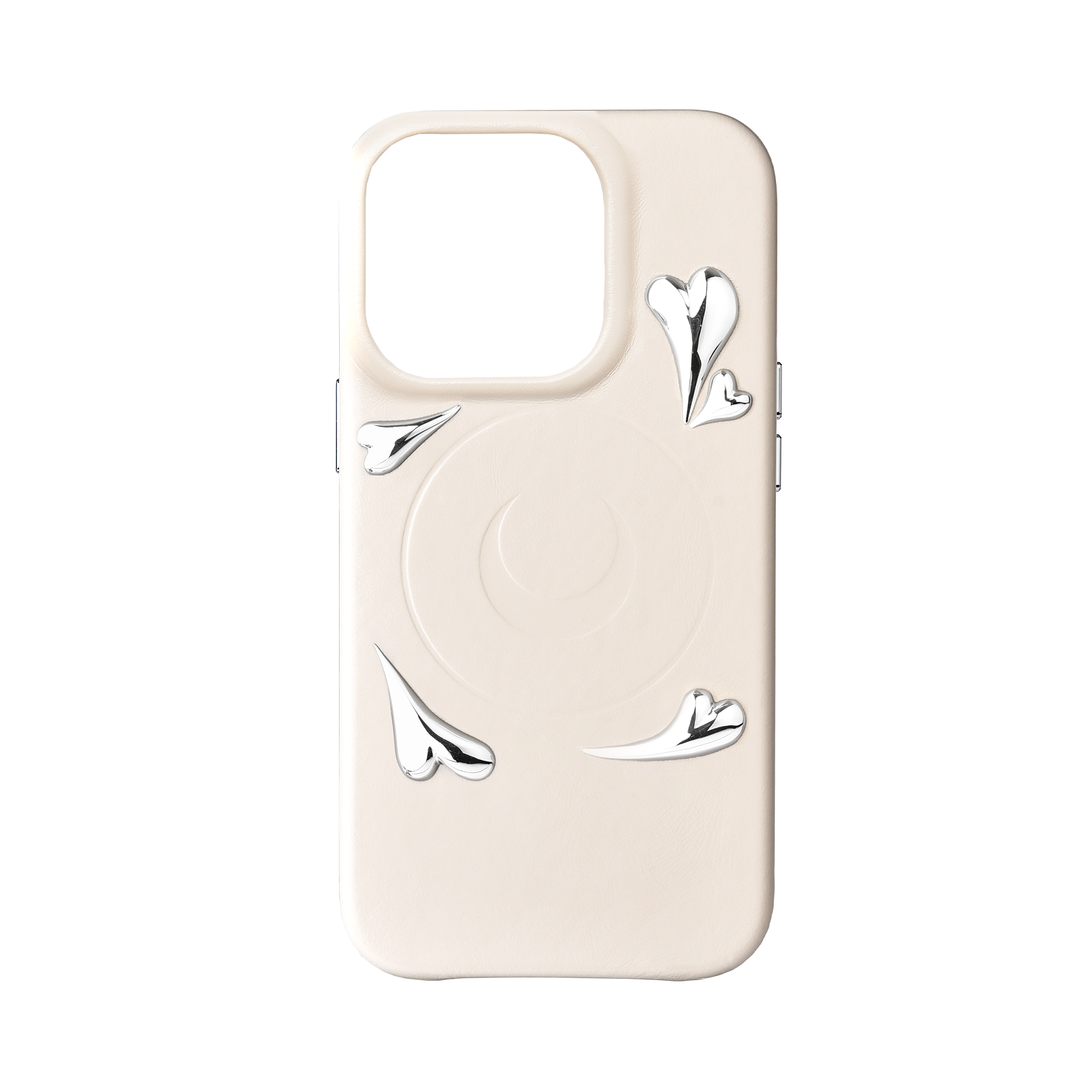 HEART STUDS IVORY LEATHER IPHONE 15 PRO CASE