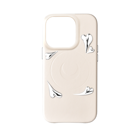 HEART STUDS IVORY LEATHER IPHONE 15 PRO CASE