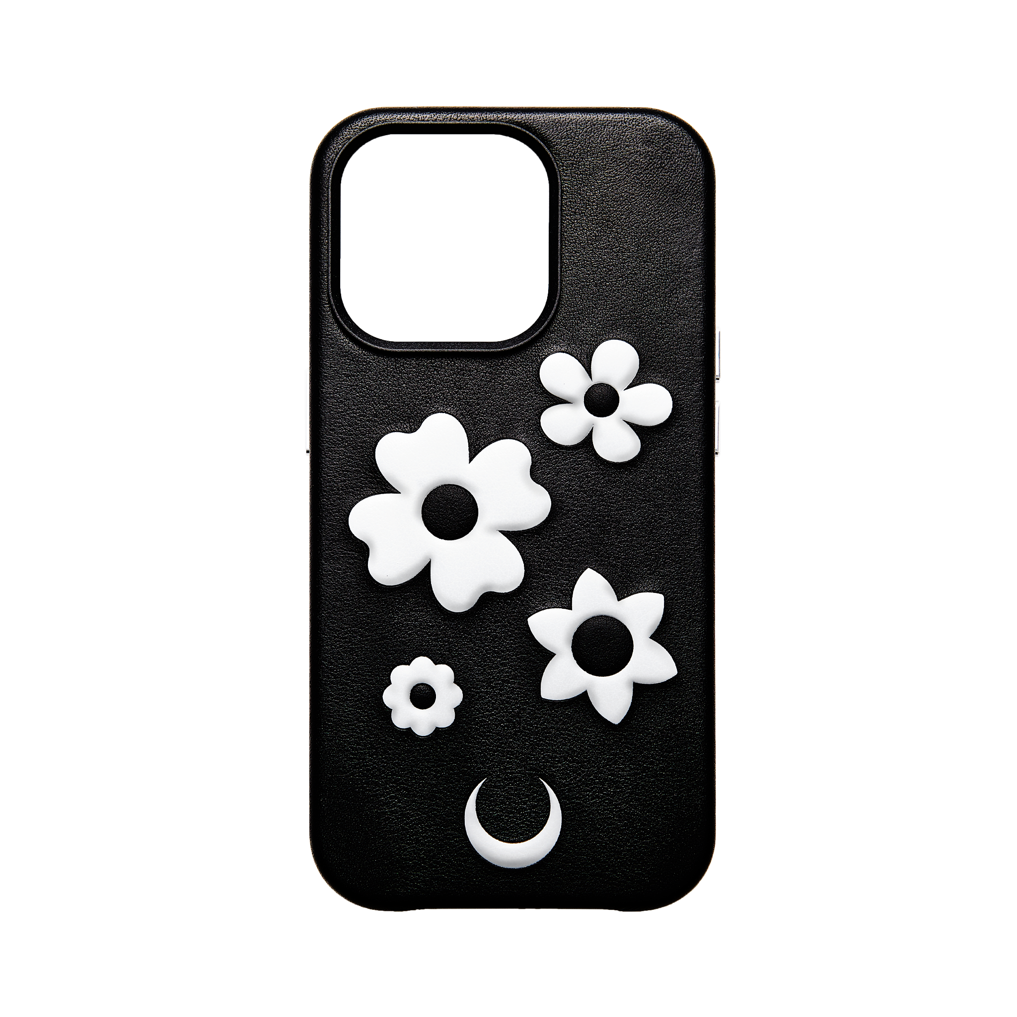 FLORAL EMBOSSED BLACK LEATHER IPHONE 14 PRO / PRO MAX CASE