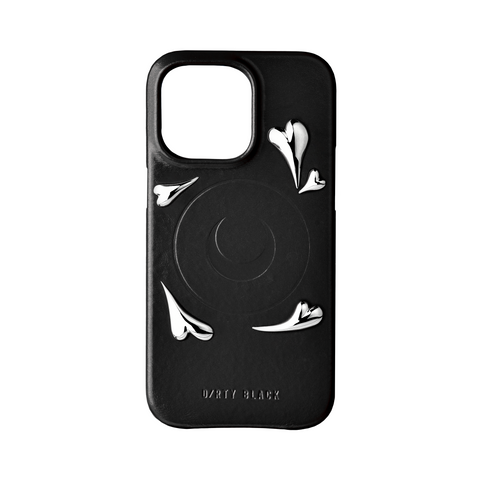 HEART STUDS BLACK LEATHER IPHONE 14 PRO CASE