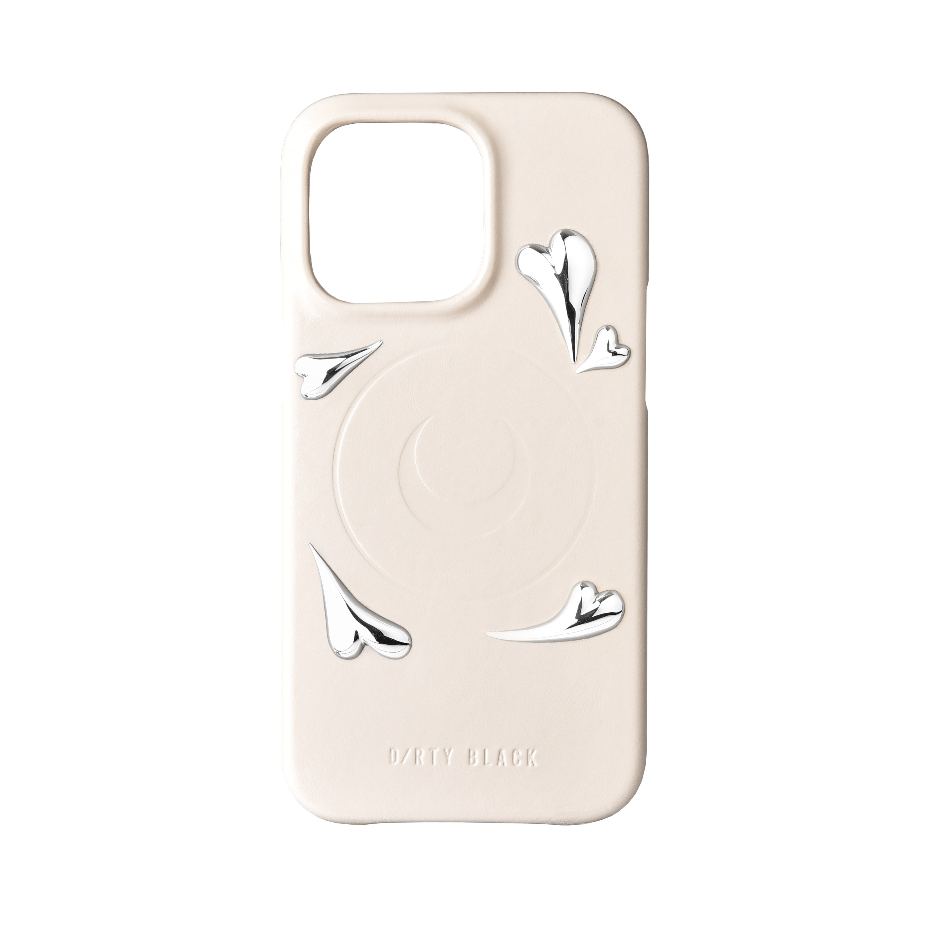 HEART STUDS IVORY LEATHER IPHONE 14 PRO CASE