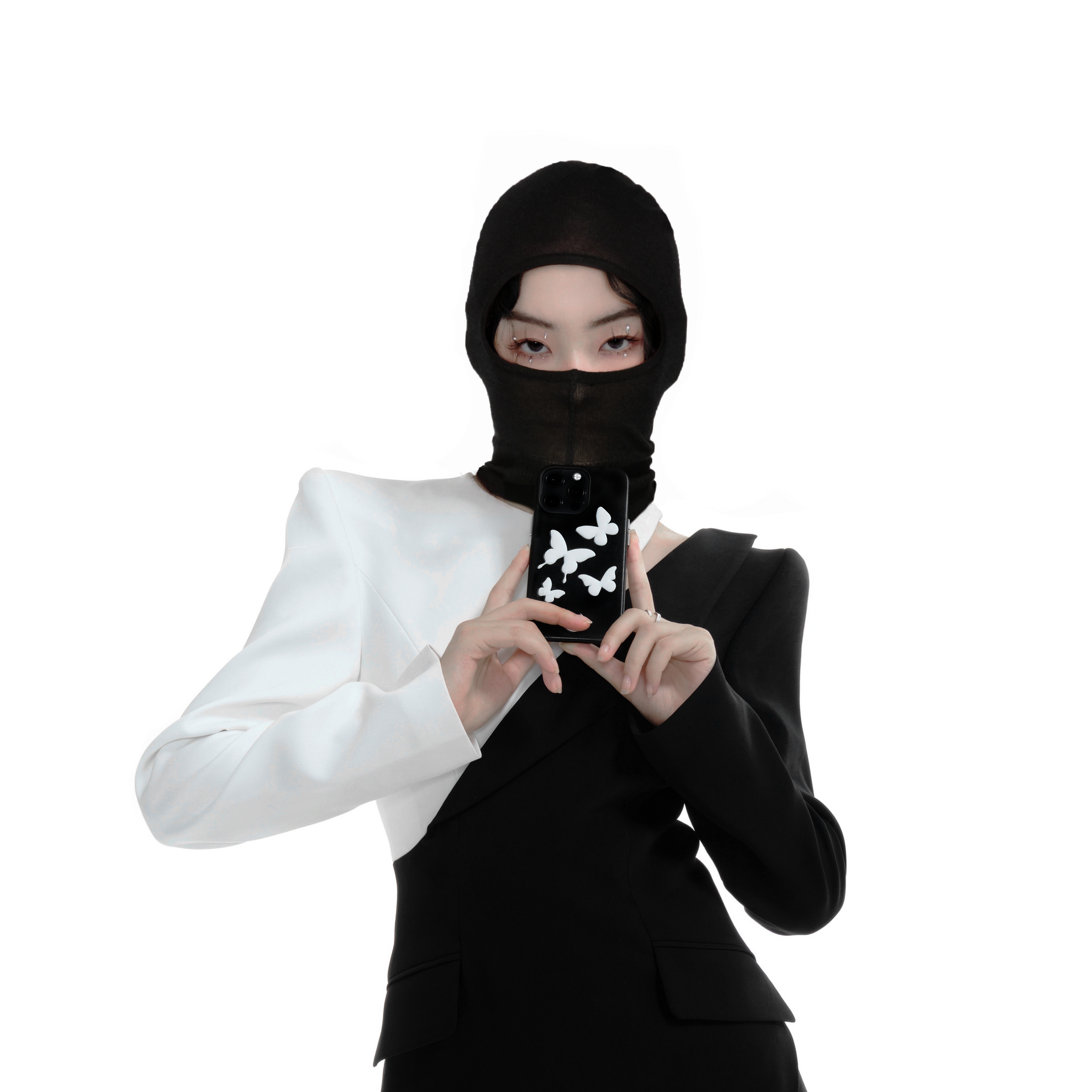 BUTTERFLY EMBOSSED BLACK LEATHER IPHONE CASE